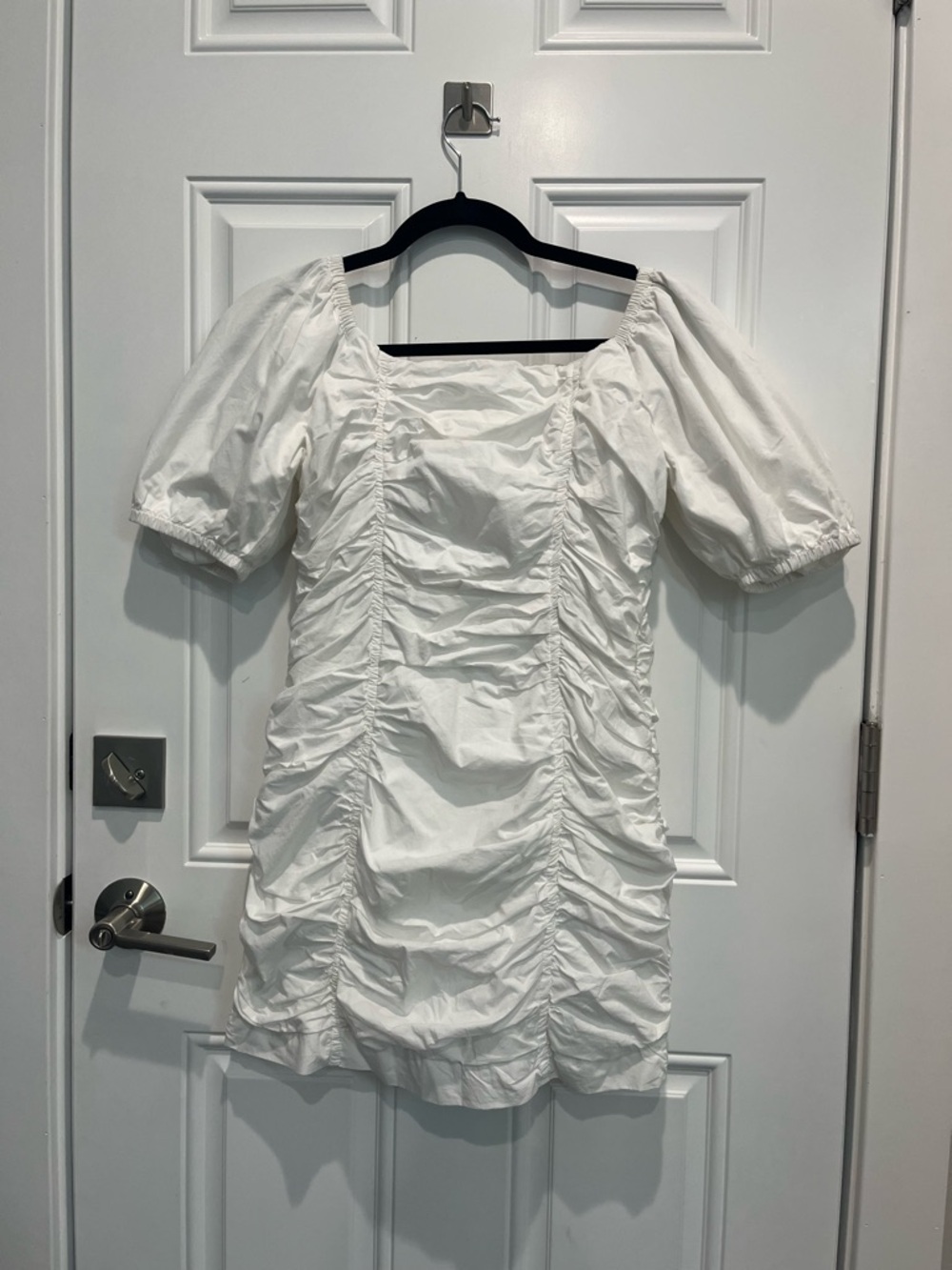 Urban Outfitters White Ruched Puff Sleeve Mini Dress
